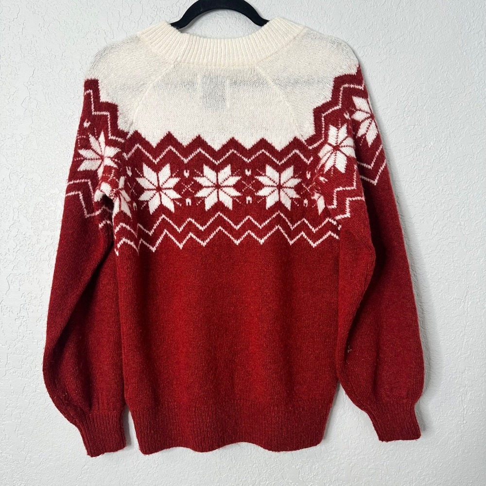 Abercrombie & Fitch Fair Isle Snowflake Sweater Red Cream‎ Women's Small Holiday